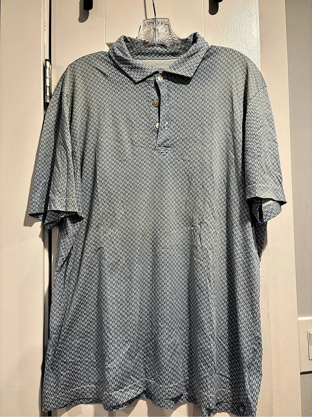 Peter Millar Seaside Pima Cotton Polo Men's Geometric Blue & White Large